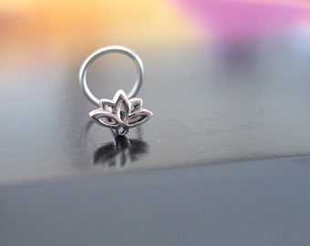 Lotus Flower Nose Ring,Flower Silver Nose Ring, Nose Ring, Indian Nose Ring, Body Jewelry, Nose Piercing, Boho Jewelry, Tribal Nose Stud