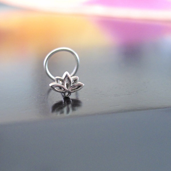 Lotus Flower Nose Ring,Flower Silver Nose Ring, Nose Ring, Indian Nose Ring, Body Jewelry, Nose Piercing, Boho Jewelry, Tribal Nose Stud