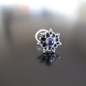 Amethyst Nose Stud,Amethyst Nose Ring, Nose Stud,Silver Nose Pin,Indian Nose Pin, Nose Jewelry;Nose Piercing,Boho Nose Jewelry