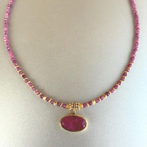 Ruby Choker with gold plated beads ornements, Ruby Necklace with faceted Ruby set with gold plated 18K