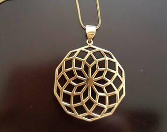 Mandala pendant  and Chain in Brass, Sacred geometry pendant, Mandala necklace