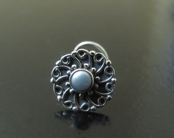 Pearl Nose stud,Nose stud,Silver Nose Ring,Indian Nose screw,Gypsy Nose Stud,Pearl nose Jewelry;Nose Piercing,Boho Jewelry,Tribal Nose Stud