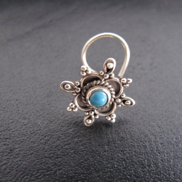 Turquoise sterlingzilveren neusstekker: Indiase boho neuspiercing