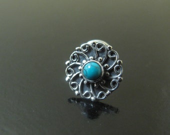 Turquoise Nose Ring,Nose Ring,Silver Nose Ring,Indian Nose Ring,Gypsy Nose Stud,Body Jewelry;Nose Piercing,Boho Jewelry,Tribal Nose Stud