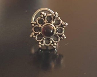Garnet Nose Stud, Garnet Nose Pin,Silver Nose Pin,Indian Nose Pin,Gypsy Nose Stud,Garnet nose Jewelry,Boho nose Jewelry,Tribal Nose Stud
