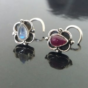 Moon Stone or Ruby Nose Ring,Nose Ring,Silver Nose Ring,Indian Nose Ring, Nose Stud,Body Jewelry;Nose Piercing,Boho Jewelry,Tribal Nose Stud