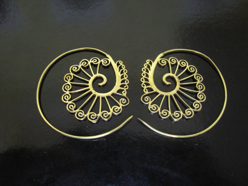 Brass Earrings, Brass Tribal Earrings, Tribal Earrings , Earrings, belly dance, spiral earrings zdjęcie 5