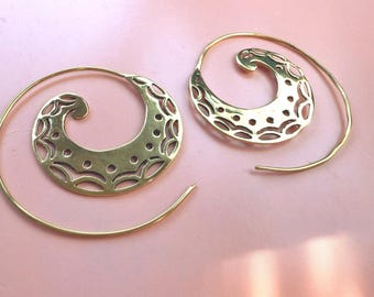 Pair of  Brass Earrings, Spiral Earrings, Geometric Earrings, Tribal Earrings, Ethnic Earrings , Belly Dance fusion earring, Spiral Earrings