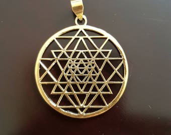 Sri Yantra pendant Brass, Sacred geometry pendant, Mandala Pendant