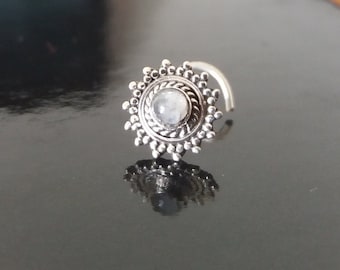 Moon Stone Nose Ring,Nose stud,Silver Nose Ring,Indian Nose Ring,Gypsy Nose Stud,Nose Jewelry;Nose Piercing,Boho Jewelry,Tribal Nose Stud