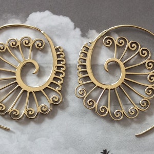 Brass Earrings, Brass Tribal Earrings, Tribal Earrings , Earrings, belly dance, spiral earrings zdjęcie 3