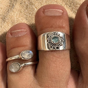 Anillo de plata con piedra lunar para el dedo del pie, anillo de plata con piedra lunar para el dedo superior, anillo de plata con piedra lunar, anillo ajustable para el dedo del pie