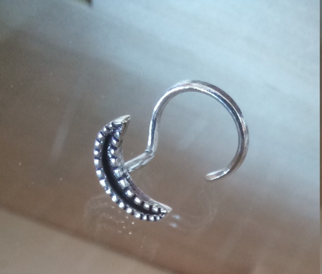 Silver Nose Pin Moon Silver Nose Ring Ardha Chandra Nose Etsy