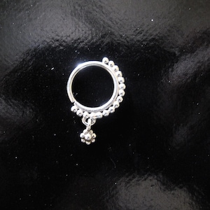 Silver Nose Ring with Flower pendant or Silver Septum, dangly nose ring