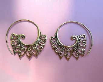 Pair of  Spiral Brass Earrings or Silver plated spiral earrings, Tribal Earrings, Boho chic Earrings , Spiral Earrings, belly dance Earrings