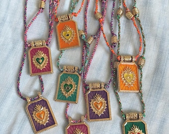 Sacred Heart Vergoldete Anhänger Halskette, Ex Voto Halskette, Anhänger Sacred Heart, Herzanhänger Anhänger, Boho Chic Halskette Summer Love
