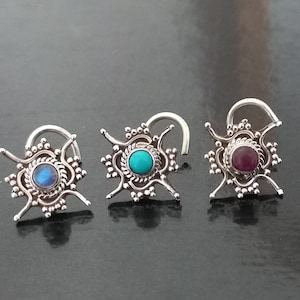Piercing de nariz com pedra da lua, piercing de nariz, piercing de nariz de prata, piercing de nariz indiano, piercing de nariz, joias corporais; piercing de nariz, joias boho, piercing de nariz tribal
