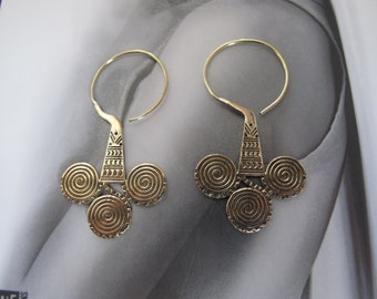 Brass Earrings, Brass Tribal Earrings, Tribal Earrings , Earrings, belly dance Earrings, Ethnic Earrings, Hoop Earrings
