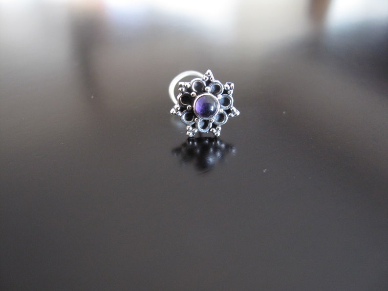 Amethyst Nose Stud,Amethyst Nose Ring, Nose Stud,Silver Nose Pin,Indian Nose Pin, Nose JewelryNose Piercing,Boho Nose Jewelry image 6