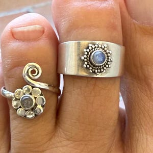 Bague d'orteil en argent avec pierre de lune, bague en argent avec pierre de lune pour le majeur, bague en argent avec pierre de lune, anneau d'orteil réglable