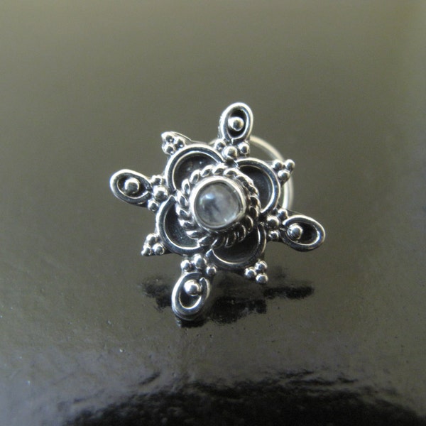 Mond Stein Nase Bolzen, Nasenstift, Nasenschraube, Silber Nase Schraube, indischen Nase Stift, Gypsy Nase Bolzen, Nase Piercing, Boho Schmuck, Tribal Nase Bolzen