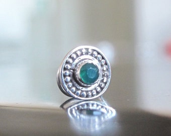 Green Onyx faceted Nose Ring,Nose Ring,Silver Nose Ring,Indian Nose Ring,Gypsy Nose Stud, Nose Piercing,Boho Jewelry