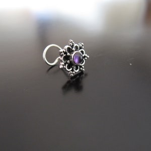 Amethyst Nose Stud,Amethyst Nose Ring, Nose Stud,Silver Nose Pin,Indian Nose Pin, Nose JewelryNose Piercing,Boho Nose Jewelry image 5