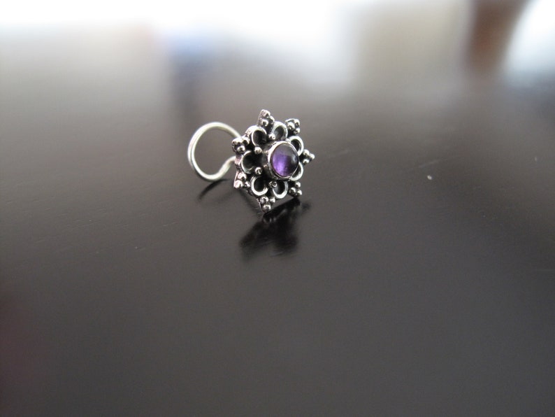 Amethyst Nose Stud,Amethyst Nose Ring, Nose Stud,Silver Nose Pin,Indian Nose Pin, Nose JewelryNose Piercing,Boho Nose Jewelry image 5