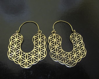 Flower of Life Brass Earrings, Flower of Life Earrings, Brass Tribal Earrings, Tribal Earrings , Brass Earrings