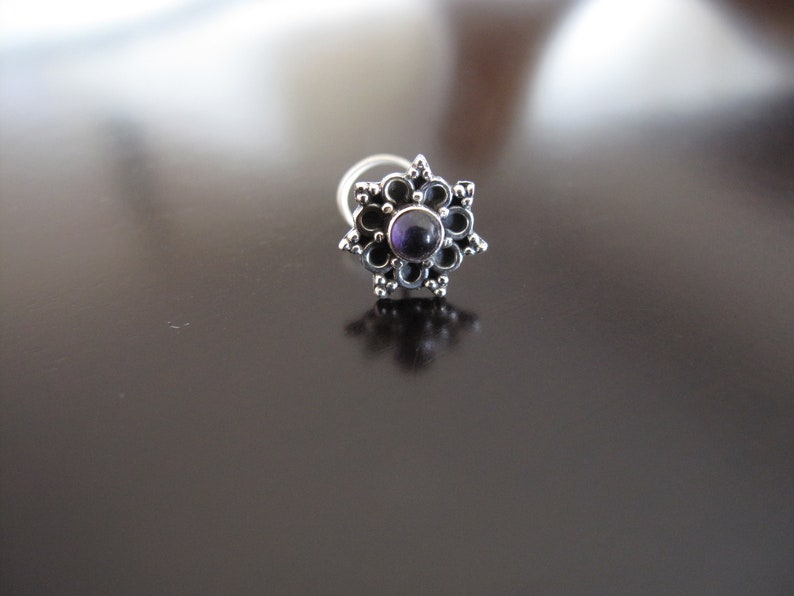 Amethyst Nose Stud,Amethyst Nose Ring, Nose Stud,Silver Nose Pin,Indian Nose Pin, Nose JewelryNose Piercing,Boho Nose Jewelry image 2