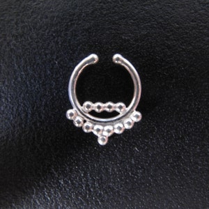 Silver Fake Septum, Tribal Silver fake Septum, Ethnic tribal silver fake septum, Septum for no pierced nose