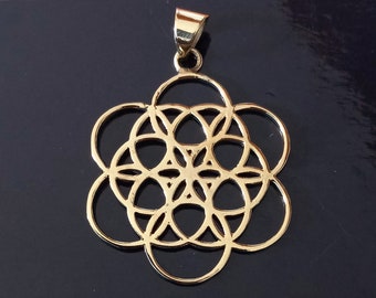 Flower of Life pendant in Brass, Sacred geometry pendant
