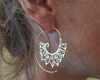 Brass Earrings, Brass Tribal Earrings, Tribal Earrings , Earrings, Spiral Earrings, belly dance Earrings