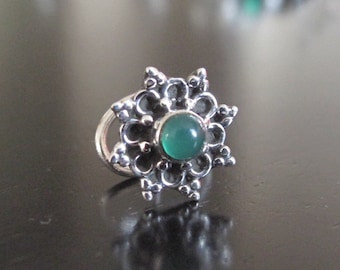 Green Onyx Nose Ring,Nose Ring,Silver Nose Ring,Indian Nose Ring,Gypsy Nose Stud,Body Jewelry;Nose Piercing,Boho Jewelry,Tribal Nose Stud
