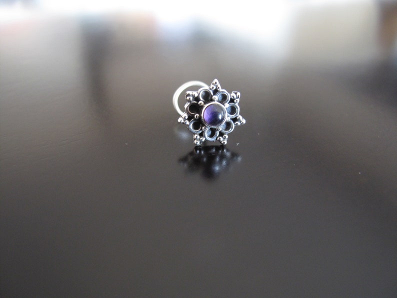 Amethyst Nose Stud,Amethyst Nose Ring, Nose Stud,Silver Nose Pin,Indian Nose Pin, Nose JewelryNose Piercing,Boho Nose Jewelry image 1