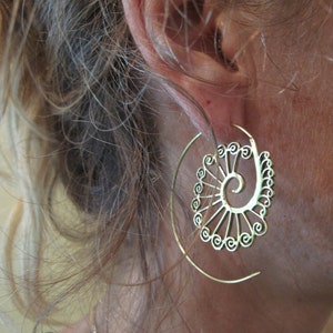 Brass Earrings, Brass Tribal Earrings, Tribal Earrings , Earrings, belly dance, spiral earrings zdjęcie 6