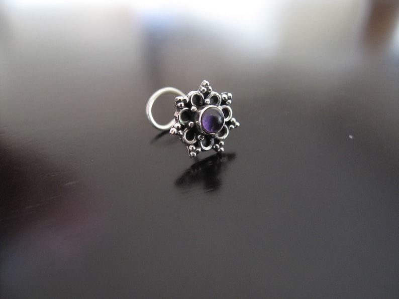 Amethyst Nose Stud,Amethyst Nose Ring, Nose Stud,Silver Nose Pin,Indian Nose Pin, Nose JewelryNose Piercing,Boho Nose Jewelry image 3