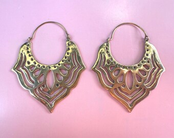 Brass Tribal Earrings, Lotus Earring, Tribal Earrings , Earrings, belly dance earring