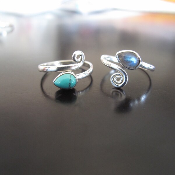 Turquoise Toe Ring, Moon stone Silver Kinkle ring, Silver 92.5 toe Ring, adjustable toe ring, Tribal toe ring, Ethnic toe ring