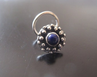 Lapiz Lazuli Nose Ring,Nose Ring,Silver Nose Ring,Indian Nose Ring,Nose Stud,Body Jewelry;Nose Piercing,Boho Jewelry