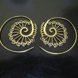 Brass Earrings, Brass Tribal Earrings, Tribal Earrings , Earrings, belly dance, spiral earrings zdjęcie 4