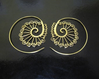 Brass Earrings, Brass Tribal Earrings, Tribal Earrings , Earrings, belly dance, spiral earrings