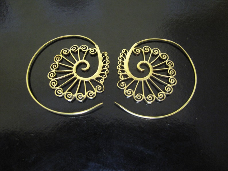 Brass Earrings, Brass Tribal Earrings, Tribal Earrings , Earrings, belly dance, spiral earrings zdjęcie 4