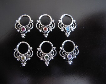 Tini Septum , Zircon Silver Septum, helix,Zircon Helix Piercing, Zircon Tragus ring, Tribal Silver Septum, Ethnic tribal silver septum