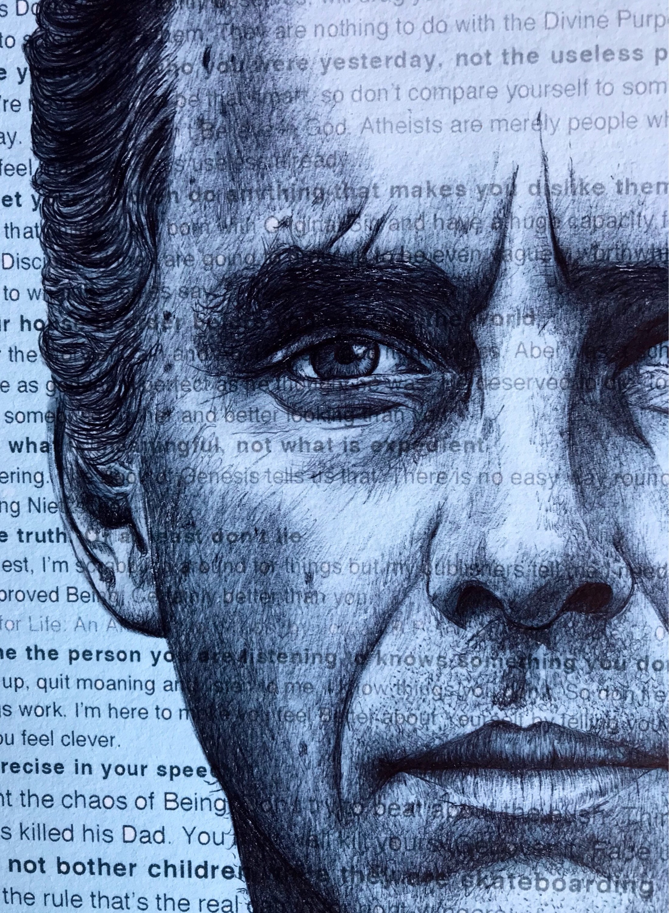 Jordan Peterson portrait. Pen drawing over his 12 Rules For Etsy