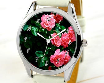 Pink Roses Watch for Women - Unique Gifts - Womens Watch - Retro Style Watch - Floral Jewelry - Mother's Day Gift - Romantic Gifts For Her