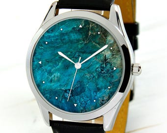 Blue Marble Watch - Unique Gifts - Womens Watch - Mens Watch - Anniversary Gifts For Women - Birthday Gift For Boyfriend