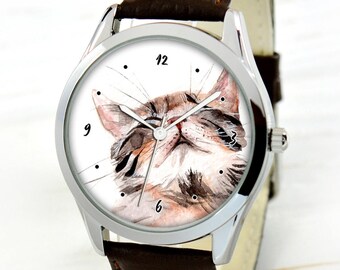 Watercolor Cat Watch - Cat Lover Gifts Women - Mother's Day Gift - Cat Lover Gift - Cat Lover Gifts For Men - Gifts For Wife - Birthday Gift