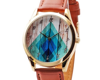 Watch for Men and Women - Rhombus on Wood - Mens And Women Watches - Original Wrist Watch - Unisex Wristwatch - Womens Wrist Watch