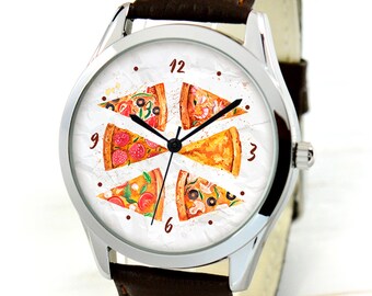 Pizza Watch - Funny Unisex Watch - Pizza Gift - Boyfriend Gift - Ladies Watch - Mens Watch - Women Watches - Mother's Day Gift - Friend Gift